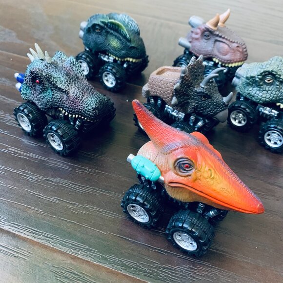 6-Pack Dino Dinosaur Pull Back Toy Trucks Cars Playset for Little Kids/Boys - Picture 9 of 9